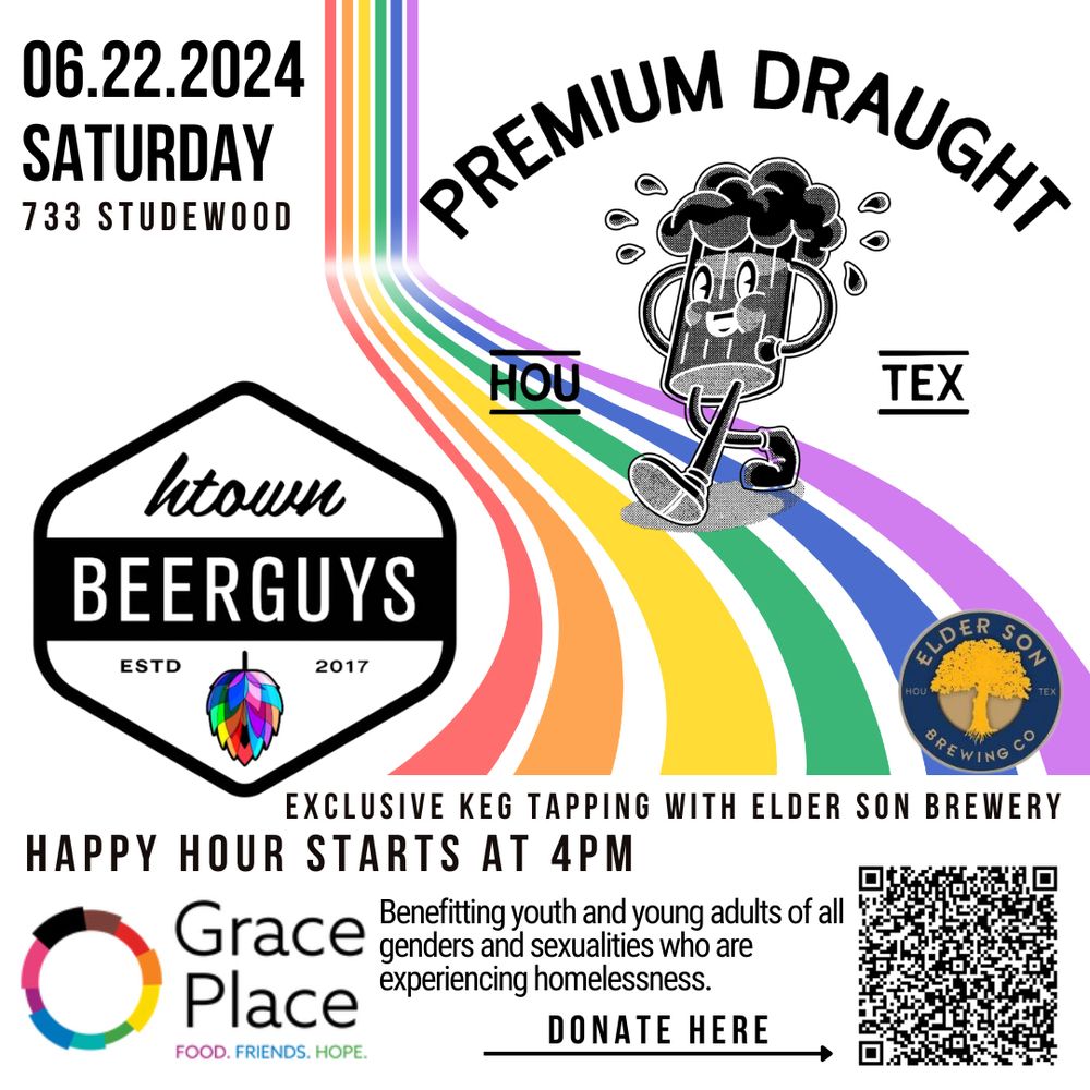 A flier depicting a craft beer fundraiser benefiting youth and young adults of all gender identities and sexualities who are experiencing homelessness