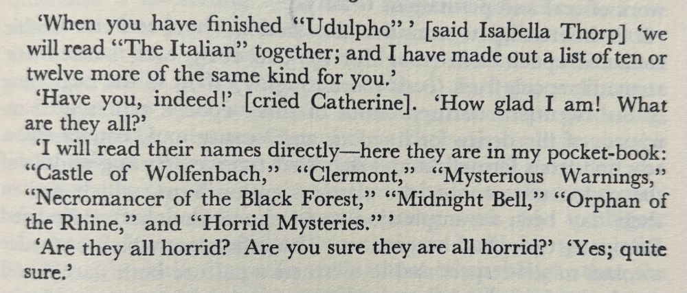 A fragment from Northanger Abbey about horrid Gothic novels.