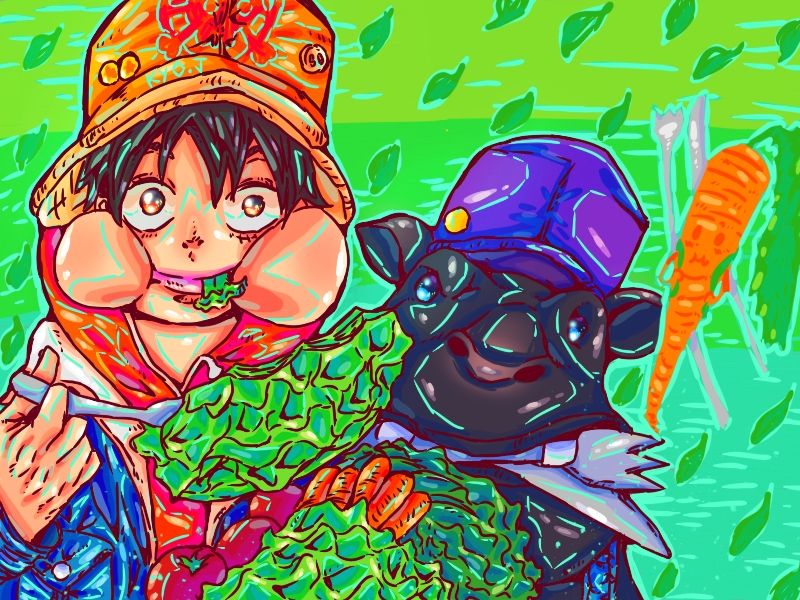 One piece anime fanart digitalart art luffy  hippo vegetables animefanart 