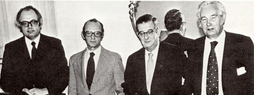 Picture with four legendary organic chemists including Barton and Woodward