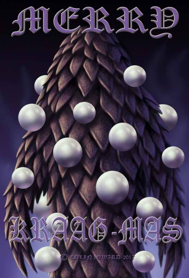 A large,scaly,dark lumbering Kraag bedecked with Mind Spheres,in place of Christmas baubles.