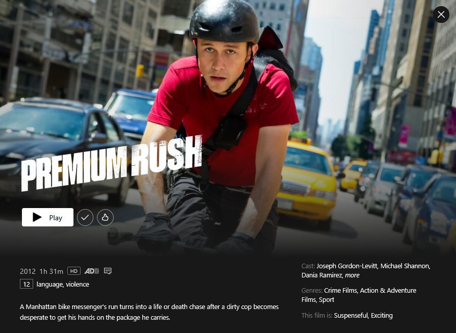 Promo pic for the film Premium Rush, in which Joseph Gordon-Levitt stars as a bicycle courier