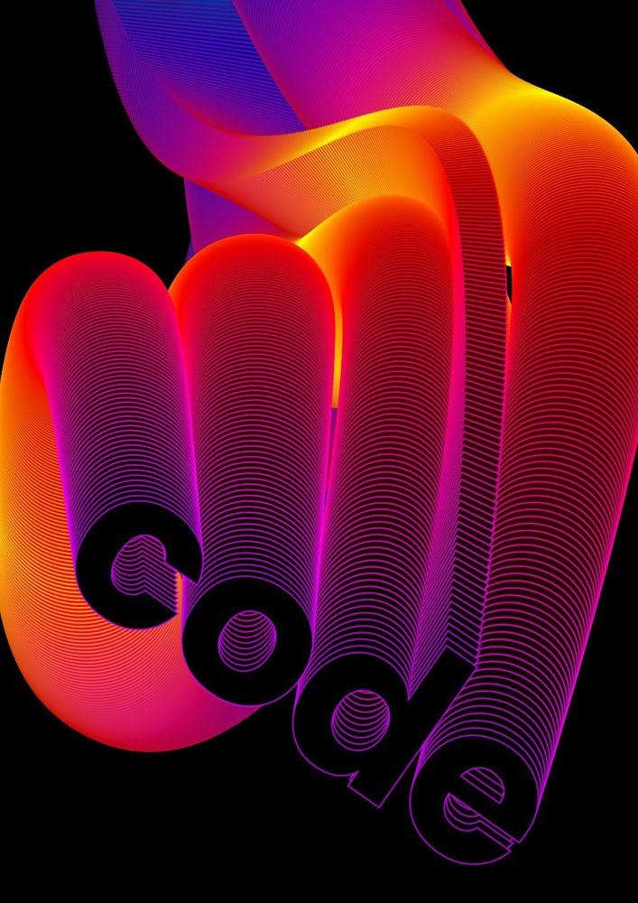 A colorful generated image of the word "code"