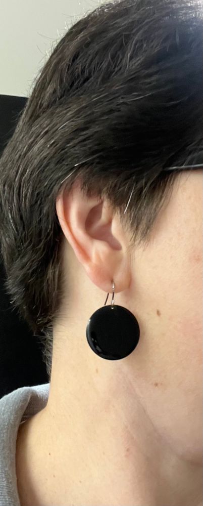 Black circular disc earrings