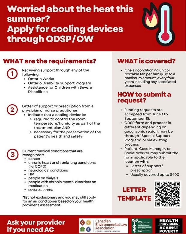 Worried About the Heat This Summer? Apply for cooling devices through ODSP/OW. Learn more on their linktree https://linktr.ee/Hpap?utm_source=linktree_profile_share&ltsid=3dfe3814-5c5f-4486-83c3-190f7cadb531