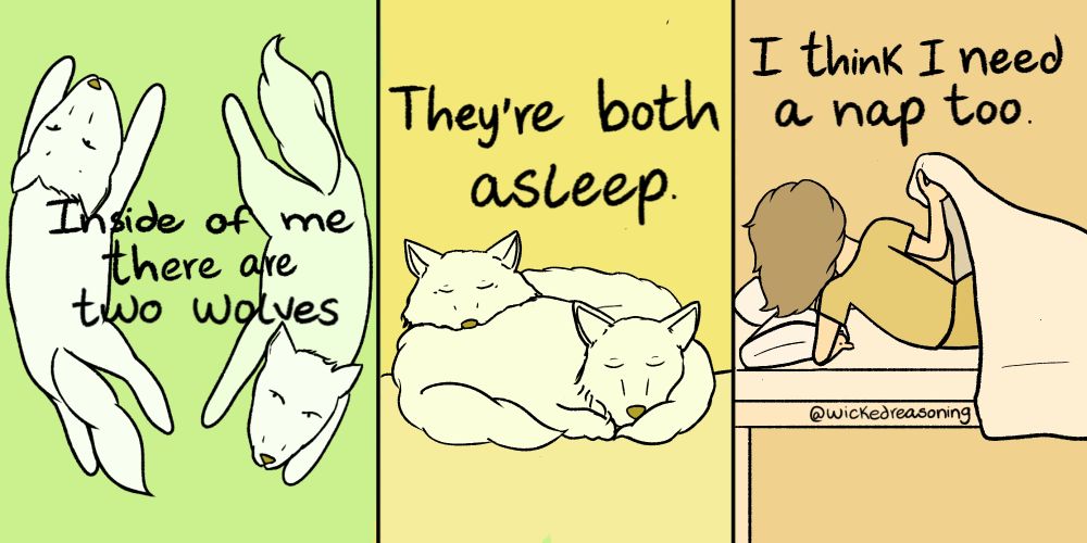 Inside me there are two wolves meme they're both asleep