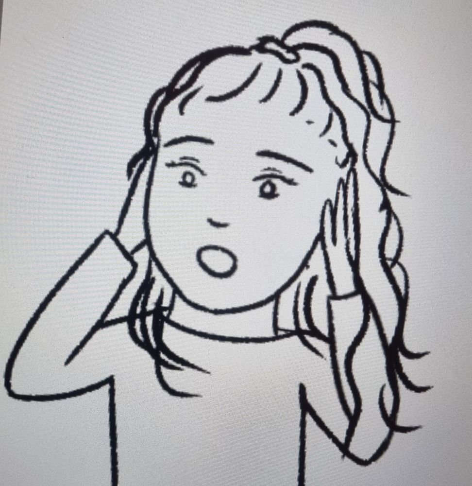 Lineart image of a girl screaming with hands on her face