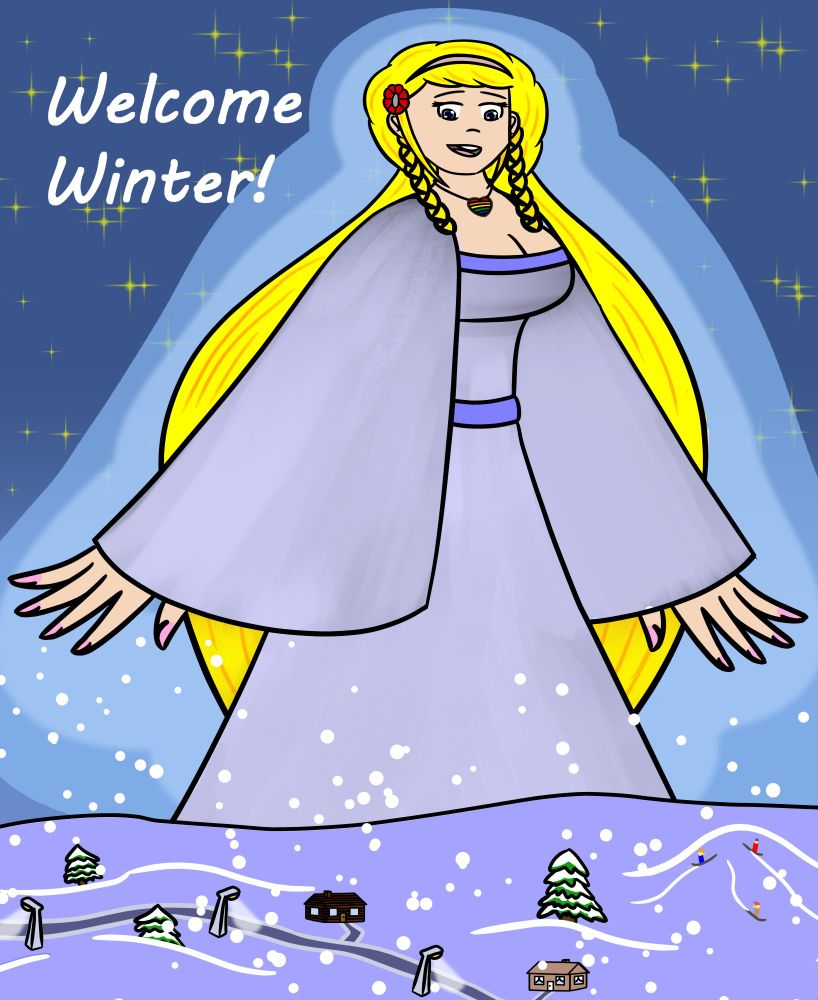 Goddess Hana  celebrates the first day of winter by bringing the snow!