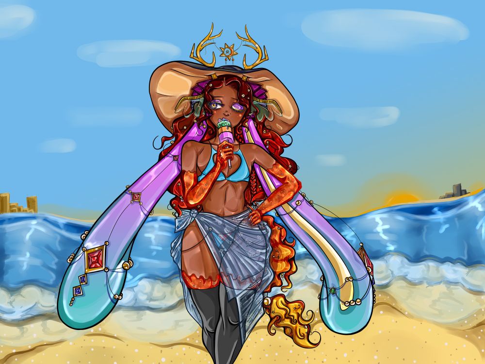 OC character named Fleur; they coke from an alien species that is more eldritch but in an uwu attractive Jackalope humanoid form. #art 