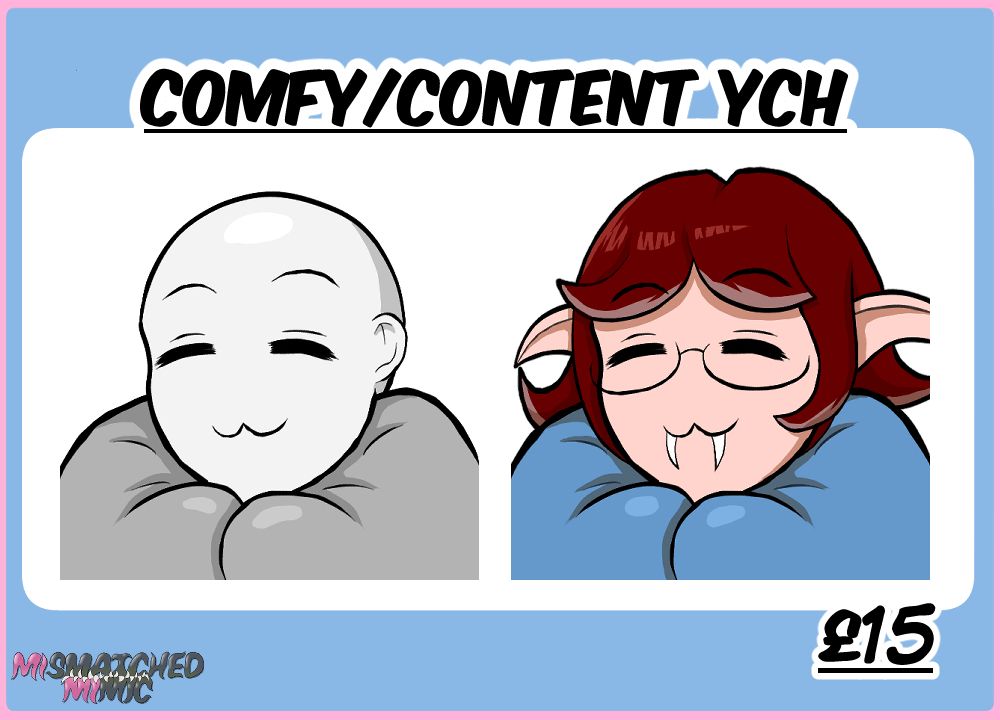 Emote of a grey, bald template person making a cat face while snuggled up tightly in a sheet, and the Mismatched Mimic in the same pose. Price shown is £15