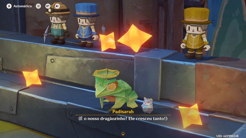 Padisarah (one of the Simulanka characters that Nilou named) saying "It's our little dragon! He's grown so much!" (referring to Durin).