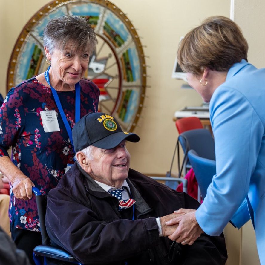 Governor Healey and veteran.