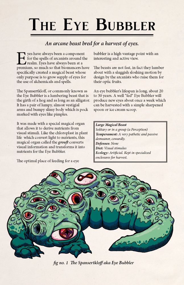 A sample for a creature entry called an Eye Bubbler.