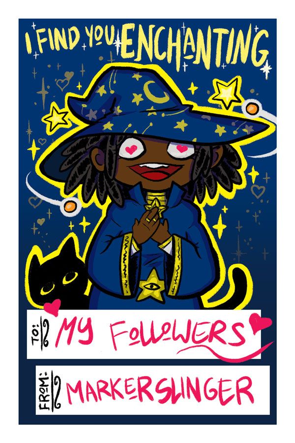 A valentine of a wizard. It says "I FIND YOU ENCHANTING"