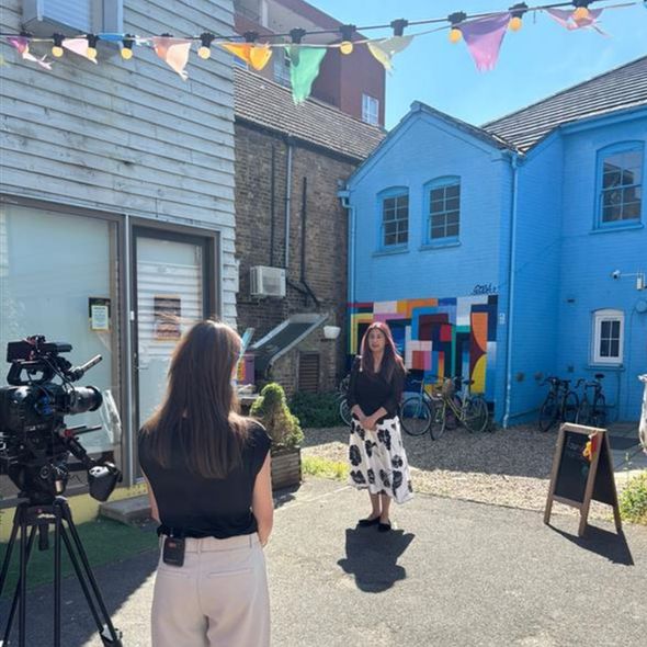 Woman being interviewed