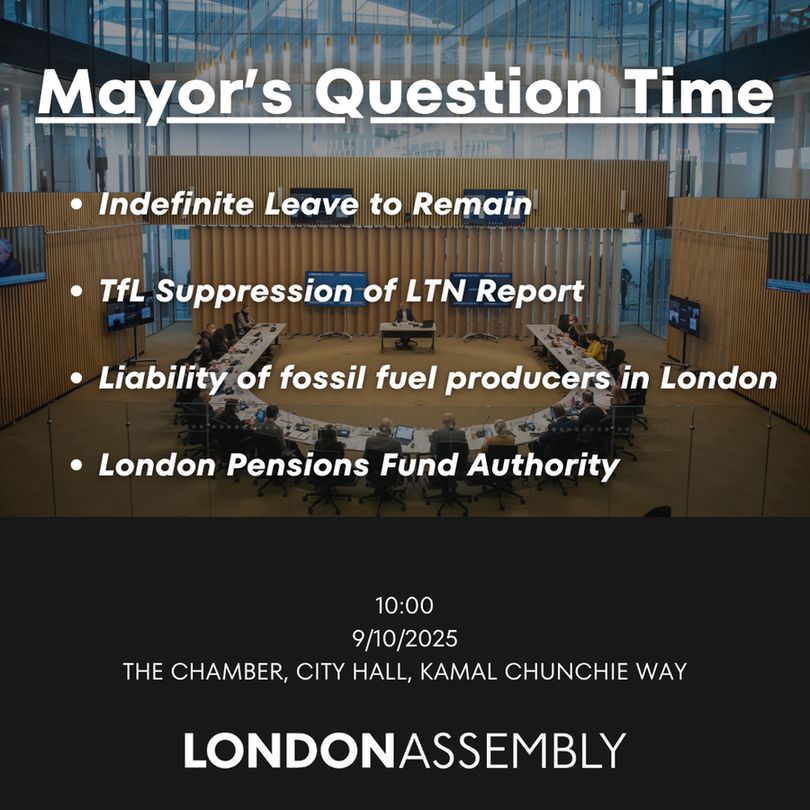 10:00
9/10/2025
THE CHAMBER, CITY HALL, KAMAL CHUNCHIE WAY
Indefinite Leave to Remain

TfL Suppression of LTN Report

Liability of fossil fuel producers in London

London Pensions Fund Authority
Mayor’s Question Time