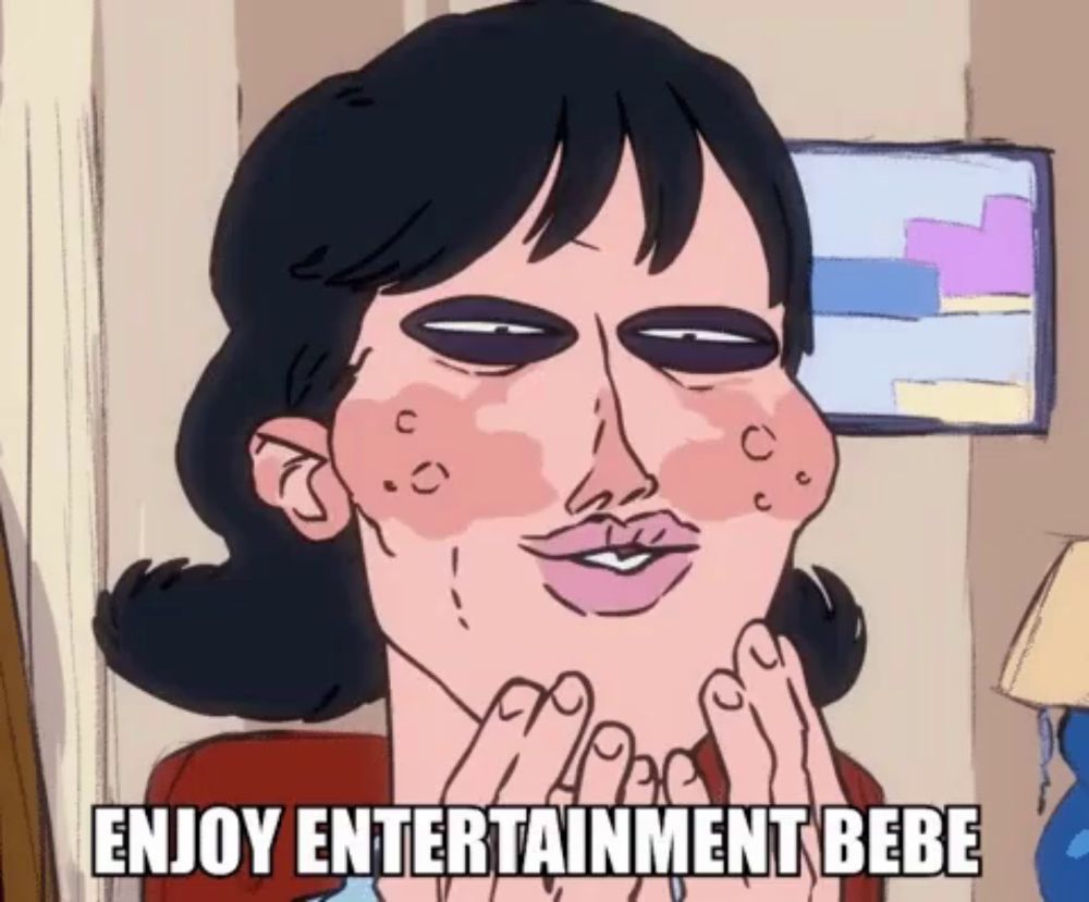 a cartoon of a woman with the words enjoy entertainment bebe below her