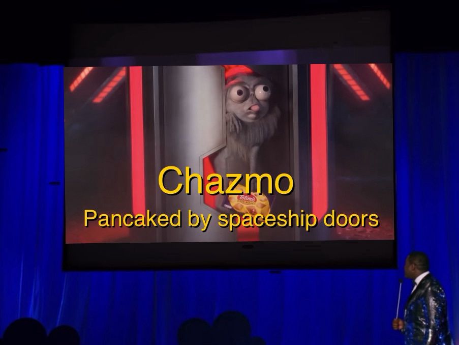 Chazmo: pancaked by spaceship doors 