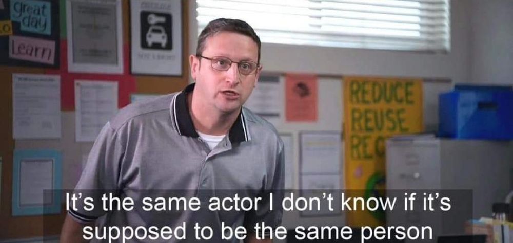 Tim Robinson in the “TABLES” sketch saying “it’s the same actor I don’t know if it’s supposed to be the same person”