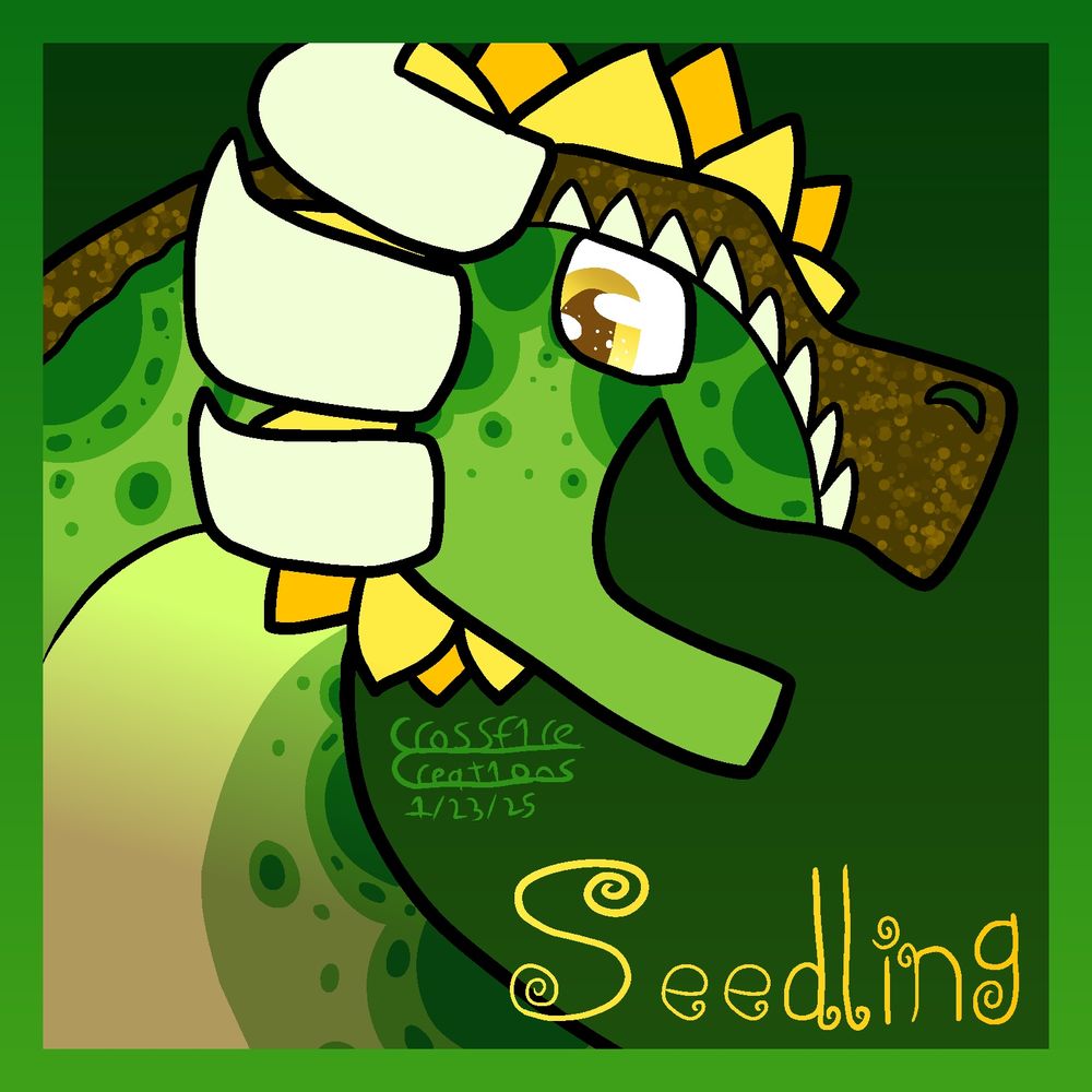 Framed Icon of Seedling (a green dragon with a sunflower motif)