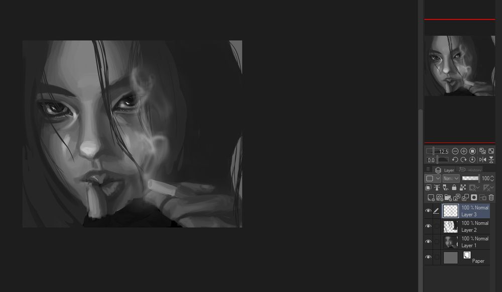 digital sketch of a woman smoking and wiping her lip