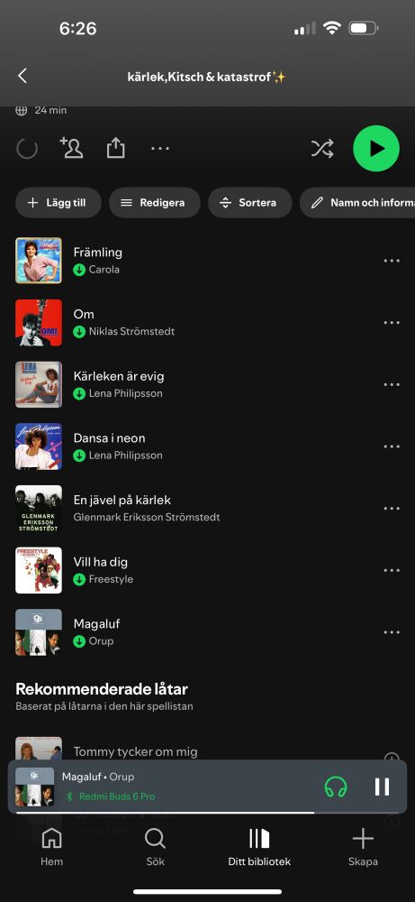Screenshot von Spotify von einer playlist mit schwedischen Schlager Songs. 