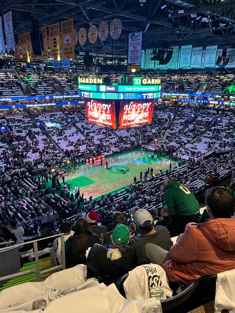 Photo of Boston Celtics warmup from the Garden on Christmas Day 2024. 