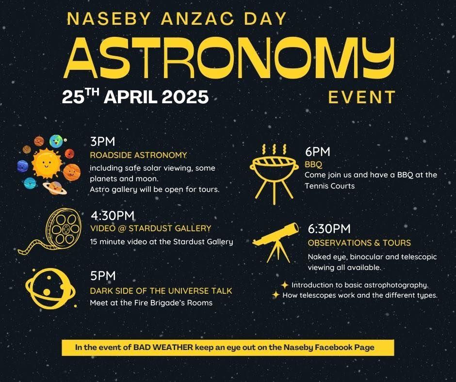 Naseby ANZAC Day Astronomy Event poster.