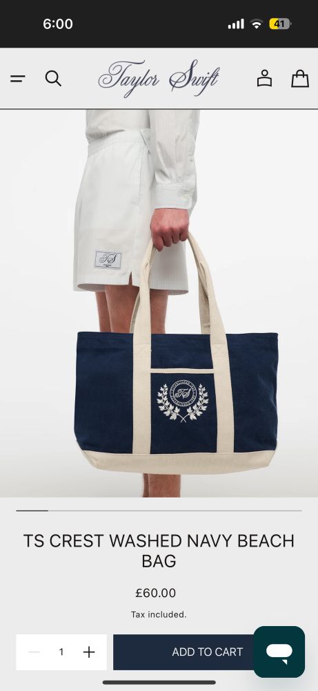 Screenshot of a beach bag from Taylor’s summer drop 
