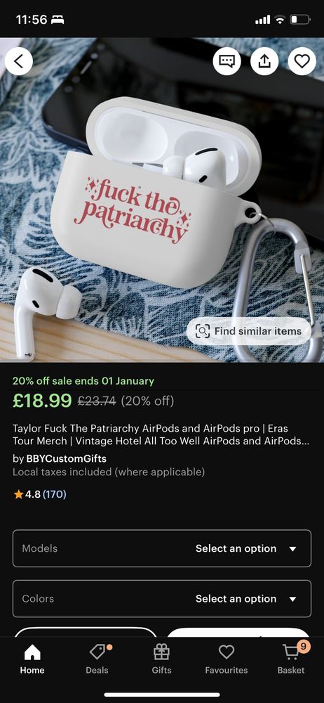 White airpod case with fuck the patriarchy in red printed on it