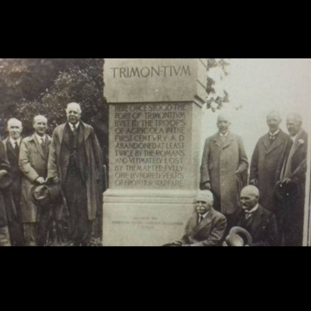 Vintage image of the 1928 unveiling of the stone, different images of the stone in the landscape and with people