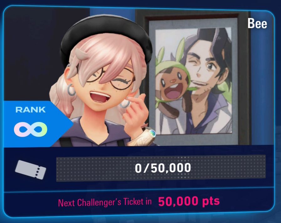 My Legends Z-A character making heart thumbs next to a photo of Professor Sycamore