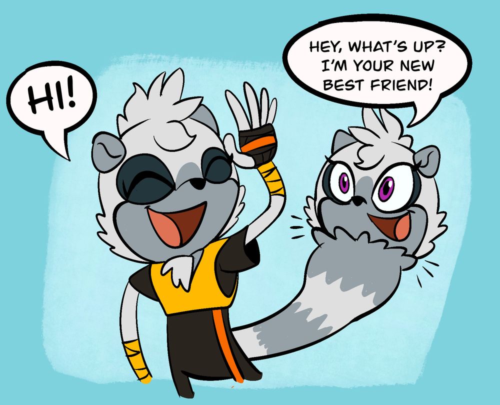 Tangle greeting Two-gle after cutting her tail. 