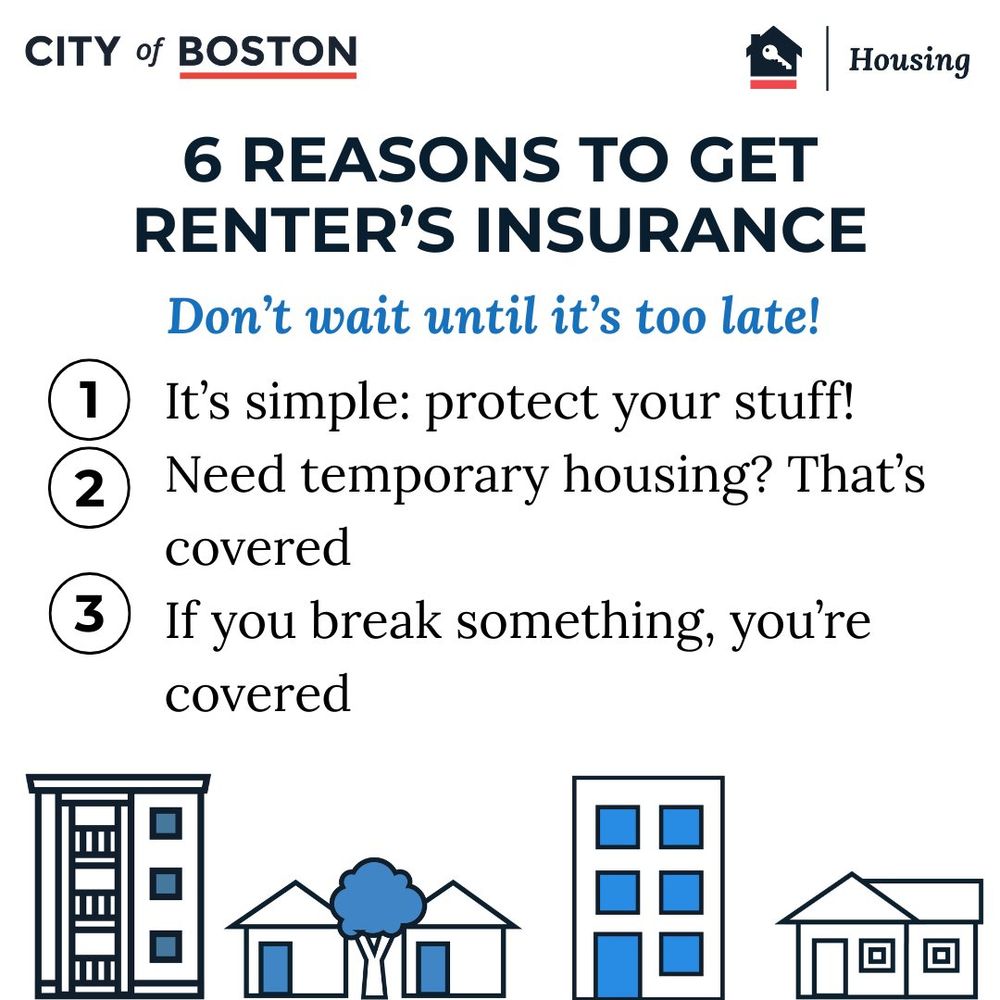 An infographic that describes the first of six reasons to get renter's insurance: Protect your stuff, get covered in case you ever need temporary housing, and if you break something major, you're covered. 
