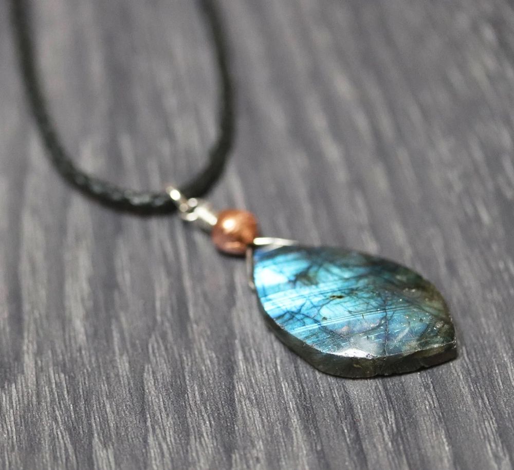 labradorite stone on vegan leather cord