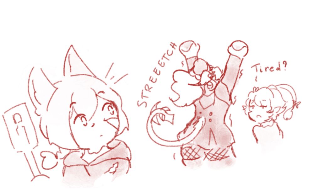 The Exarch looks back to Nao while she’s doing a biiiig stretch. Alisaie asks if she’s tired.