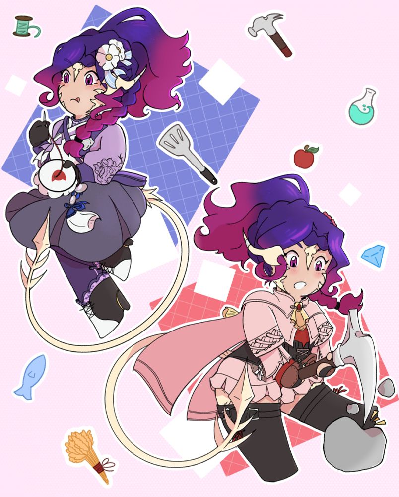 My first art of 2025: two chibis of Nao in her DoL and DoH glams