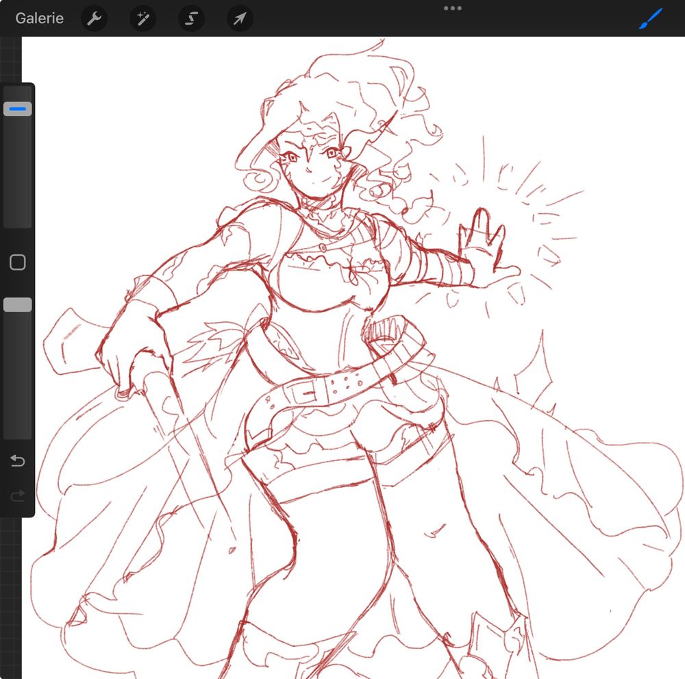 A sketch of my wol readying an attack, a fierce smile on her lips