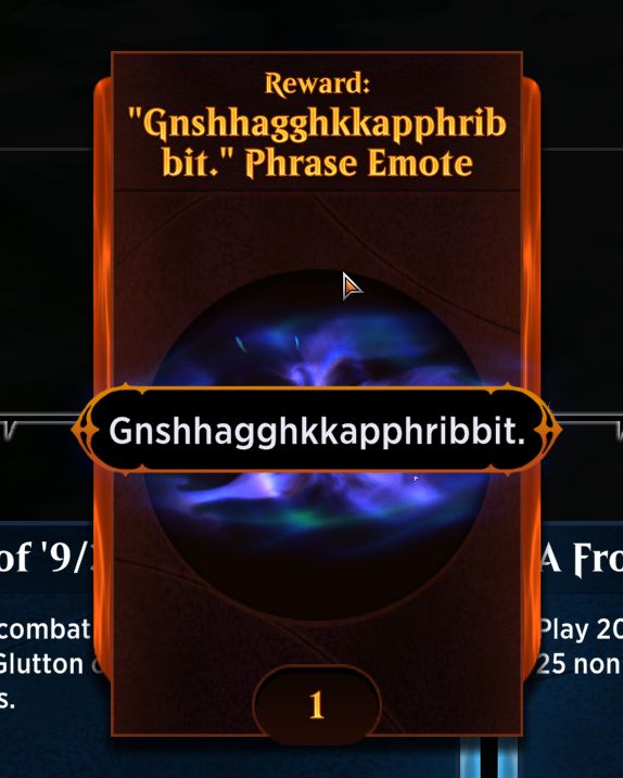 Screenshot of magic the gathering arena, "Reward: "Gnshhagghkkapphribbit."