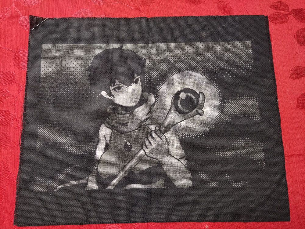 Cross stitch replica of a scene from Void Stranger