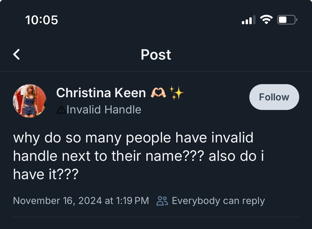 Screenshot of the post with Invalid Handle