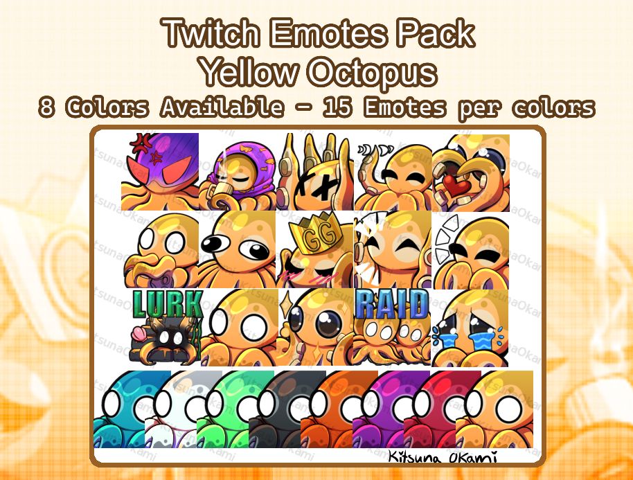 Image of one of my new emotes set on sale. This is the Yellow Octopus.