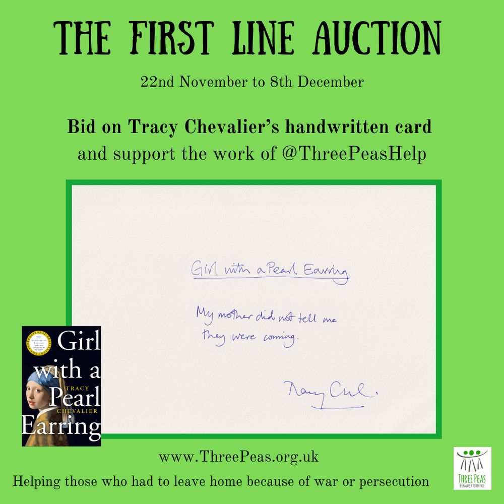 Tracy Chevalier hand written first lines of Girl with a Pear Earring for Three Peas