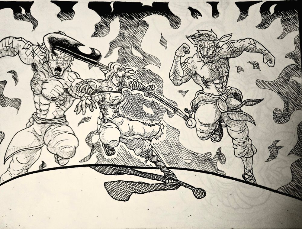 Thea goes charging in with her Glaive. Calling upon her Ancestors to come to her aid. 