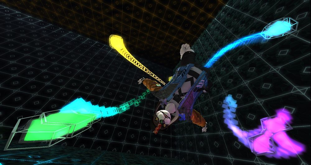 A picture of a hound dog tossing out a flurry of polygonal potions! Wonder who they're for?