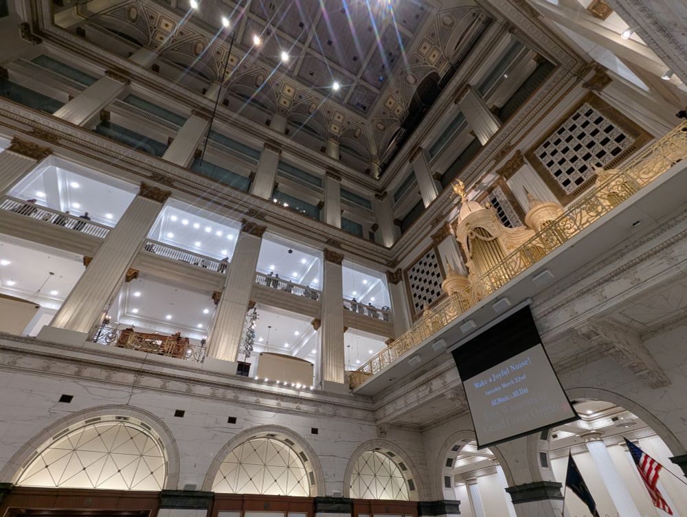 Wide angle view of the Macy's atrium in Philadelphia showing the Wanamaker organ.