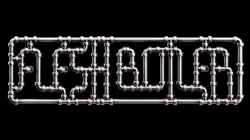 FLESHBOILER spelt out in pipes. 3d render