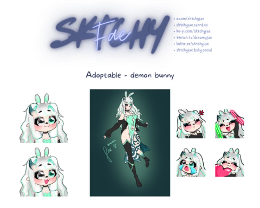 Adoptable - Minty demon bunny - 𐕣 fae 𐕣's Ko-fi Shop