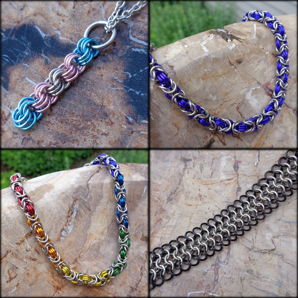 Closeup photos of my chainmail jewelry
