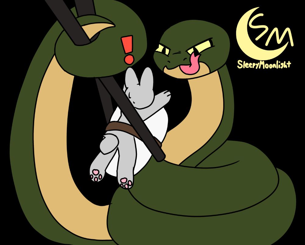 A snake holding a piece of sashimi with chopsticks, except instead of fish there's a micro bunny strapped to the rice.

TAGS!
vore day vore_day snake bunny 2025 maw tongue implied sushi sashimi size_difference macro micro Art Furry FurryArt chopsticks food
